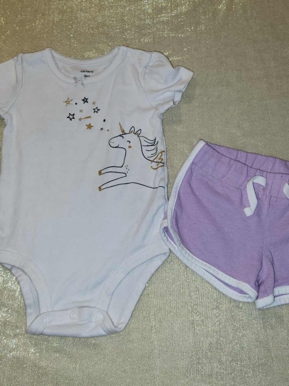 Carter's Unicorn Bodysuit OshKosh Shorts Baby Girl Outfit Set 9M Purple